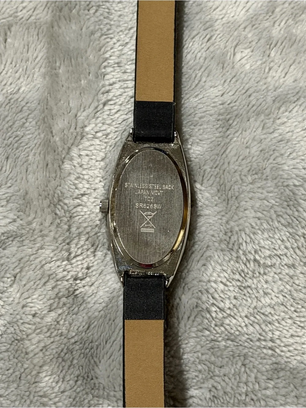 Slim Oval Silver Dial Watch with Black Strap